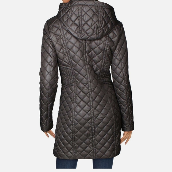Via Spiga Women's Diamond Quilted Mid-Length Winter Jacket with Attached…